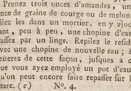 Recette de remède rédigée par Samuel Auguste Tissot (médecin) dans son ouvrage Avis au peuple sur sa santé, publié en 1761