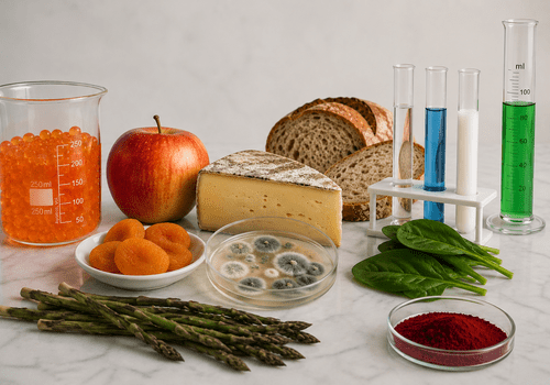divers aliments et matériels scientifiques