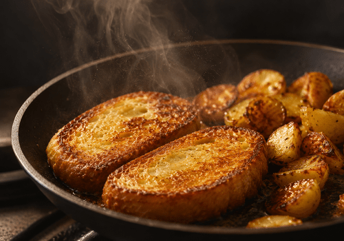 pain grillé et pommes sautés