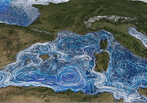 Ocean current flows in the Mediterranean