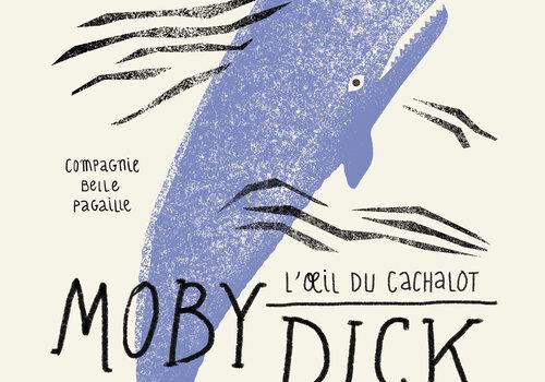 titre du spectacle sur un fond illustrant un cachalot dans l'eau avec un bateau sur le crâne