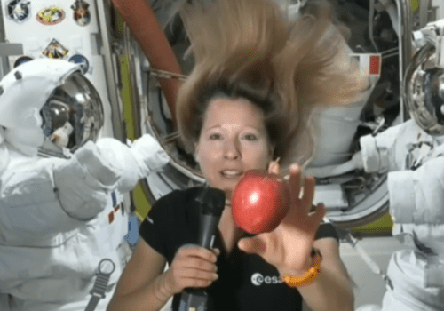 Sophie Adenot présente une pomme depuis l'ISS.