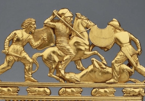 Peigne scythe en or de Solokha (Ukraine), IVe siècle av. J.-C., musée de l'Ermitage (détail)