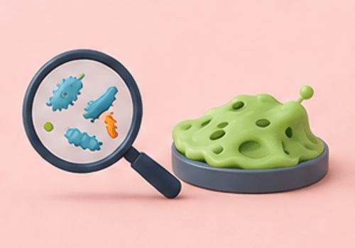 Illustration d'une loupe avec des bactéries avec une boite de pétri