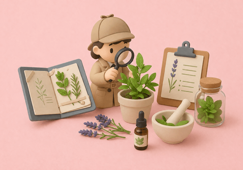 Illustration d'une personne qui observe à travers une loupe des plantes