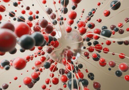 Réseau abstrait de particules rouges et noires