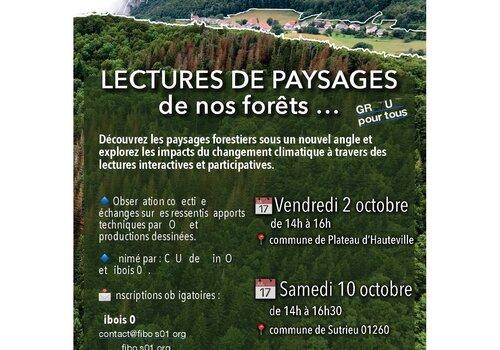 Flyer de présentation des 2 lectures paysagères "Forêt et changement climatique"