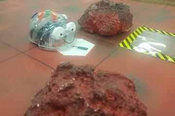 Bluebot explorant une surface quadrillée symbolisant la surface martienne