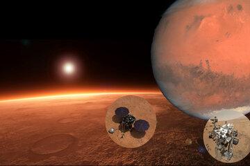 Planète Mars avec robots