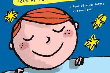 1, 2, 3 sommeil Dessin d'en enfant endormi, sous une couverture sur fond bleu. Au dessu du visage, le titre et quelques étoiles jaunes.