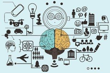 un cerveau est entouré de multiples informations Schéma : un cerveau est entouré de multiples informations