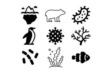icônes représentant la banquise, le récif et les microorganismes