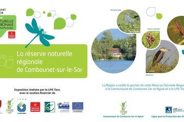 Exposition sur la Réserve Naturelle Régionale de Cambounet sur le Sor Première page de l'exposition Réserve Naturelle Régionale de Cambounet sur le Sor, avec notamment la présentation des partenaires ayant contribué à l'exposition ainsi que quelques photos d'animaux et paysages de la Réserve.