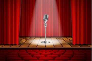 Un micro sur une scène, tout est pret pour le stand-up