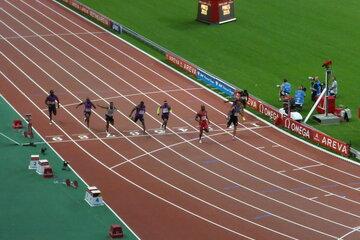 Meeting Areva au stade de France à Paris 2015  Arrivée du 100m