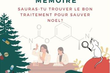 Image de deux scientifique en train de chercher un médicament avec une souris et un sapin de Noël