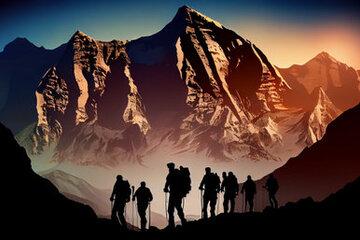 Des randonneurs en montagne. 