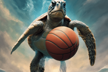 Tortue marine qui joue au basketball