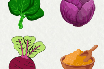 épinard, betterave, chou rouge et curcuma utilisés pour préparer les colorants