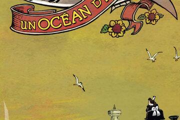 couverture de la BD "Un Océan d'amour" Une sardine au dessus de l'océan avec sur la jetée une Bigouden