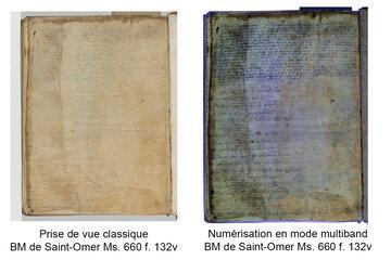 Traitement multiband du folio 132v du manuscrit 660 conservé à la BASO de SAINT-OMER