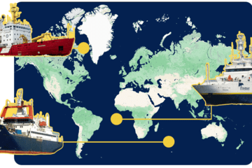 Carte du monde avec des navires océanographiques Carte du monde avec des navires océanographiques