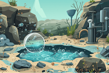 image représentant de l'eau, des roches et des extracteurs de gaz