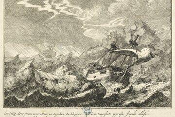 Navire pris dans une tempête, gravure