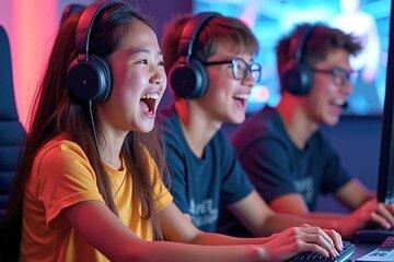 Image d'enfants qui jouent à des jeux sur ordinateur