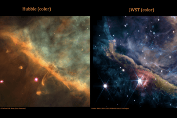 la grande nébuleuse d'Orion M42 :  HST vs JWST