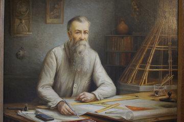 Henri Deneux à son atelier, huile sur toile d'Isabelle Charlier. Henri Deneux à son atelier