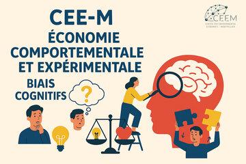 Représentation de personne qui se posent des questions et étudient le cerveau. Notion écrite : économie comportementale et expérimentale, biais cognitifs.