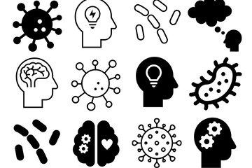 Icônes sur le thème de l'intelligence et de la microbiologie