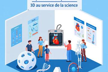 Un stand d'exposition sur le thème de l'impression 3D et la science