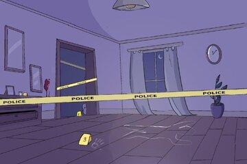 image d'une pièce sombre avec bandeau police en 1er plan