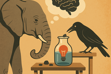 Eléphant et corbeau en réflexion