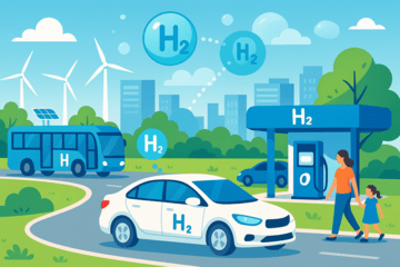 Illustration représentant un écosystème de mobilité basé sur l'hydrogène