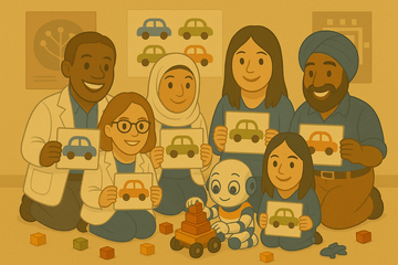 Image d'un groupe de personnes créant des voitures à l'aide d'un robot