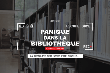 un rayonnage de bibliothèque avec en surbrillance Panique dans la Bibliothèque