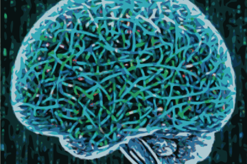Cerveau bleu avec des filaments entremellés à l'intérieur