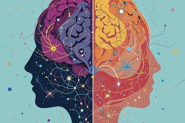 Illustration de deux profils dos à dos, qui laisse entrevoir leur cerveau. Très coloré.