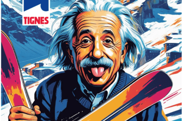 Albert Einstein portant des skis à Tignes