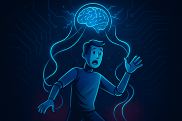 un cerveau est relié à un personnage comme avec des fils de pantin