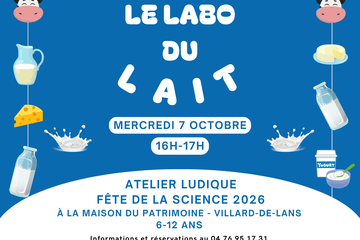 Atelier « Le labo du lait »  ; Découverte des propriétés du lait et du fromage à travers une expérience et des jeux autour du lait.