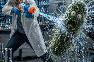image d'un technicien de laboratoire qui projette un liquide sur une bactérie
