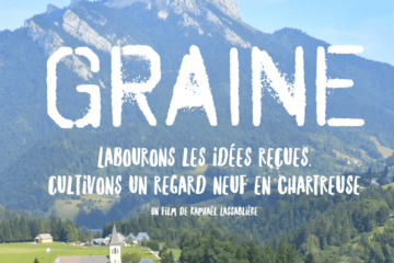 L'affiche du film : un village de Chartreuse au 1er plan et une montagne à l'arrière plan
