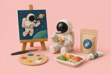 Illustration d'un astronaute assis à côté d'une peinture
