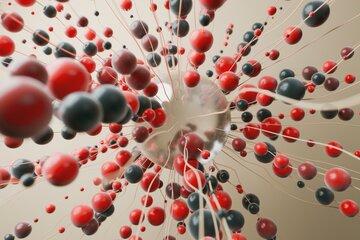 Réseau abstrait de particules rouges et noires
