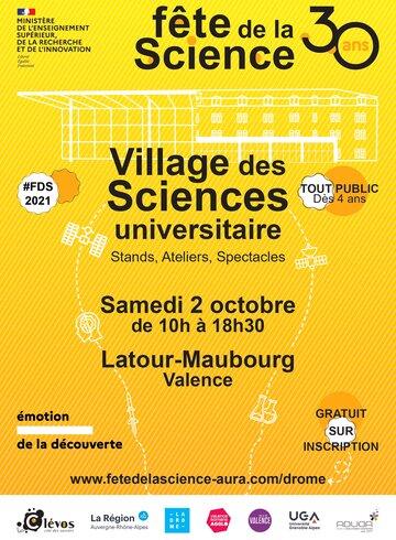 Village des sciences universitaire 2021 à Valence Affiche officielle du Village des sciences universitaire 2021