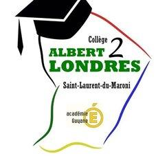 Logo collège Albert Londres Carte de la Guyane avec un chapeau de diplomé dans le coin supérieur droit, et le nom du collège Albert Londres